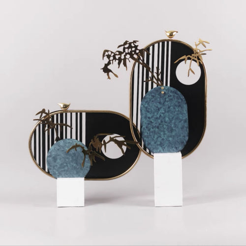 Alloy and marble abstract landscape sculpture group shot