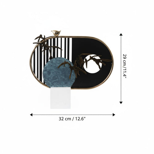 Alloy and marble abstract landscape sculpture horizontal view