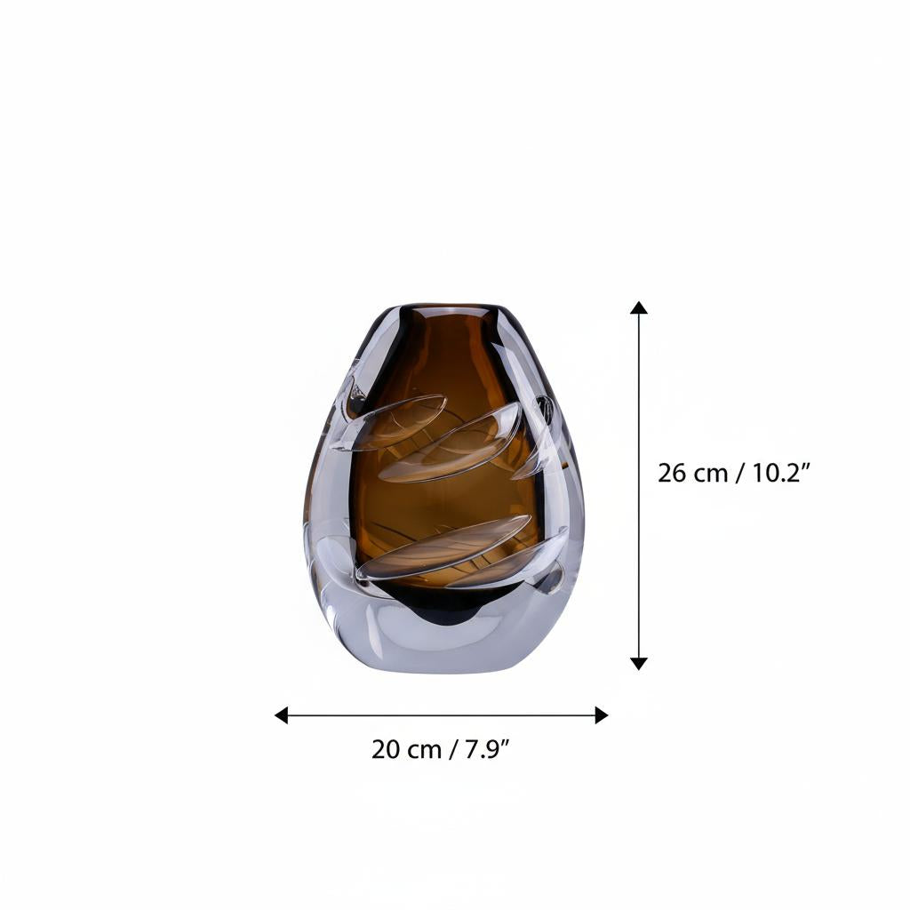 Dimensions diagram of amber art glass vase