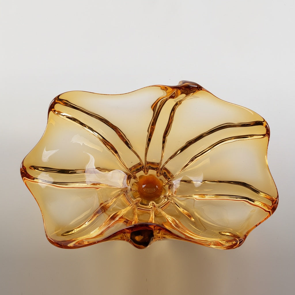 Top view showing flower shape of amber glass bowl