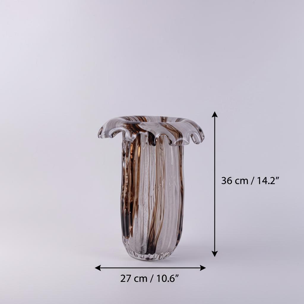 Dimension guide for large art glass ruffled vase