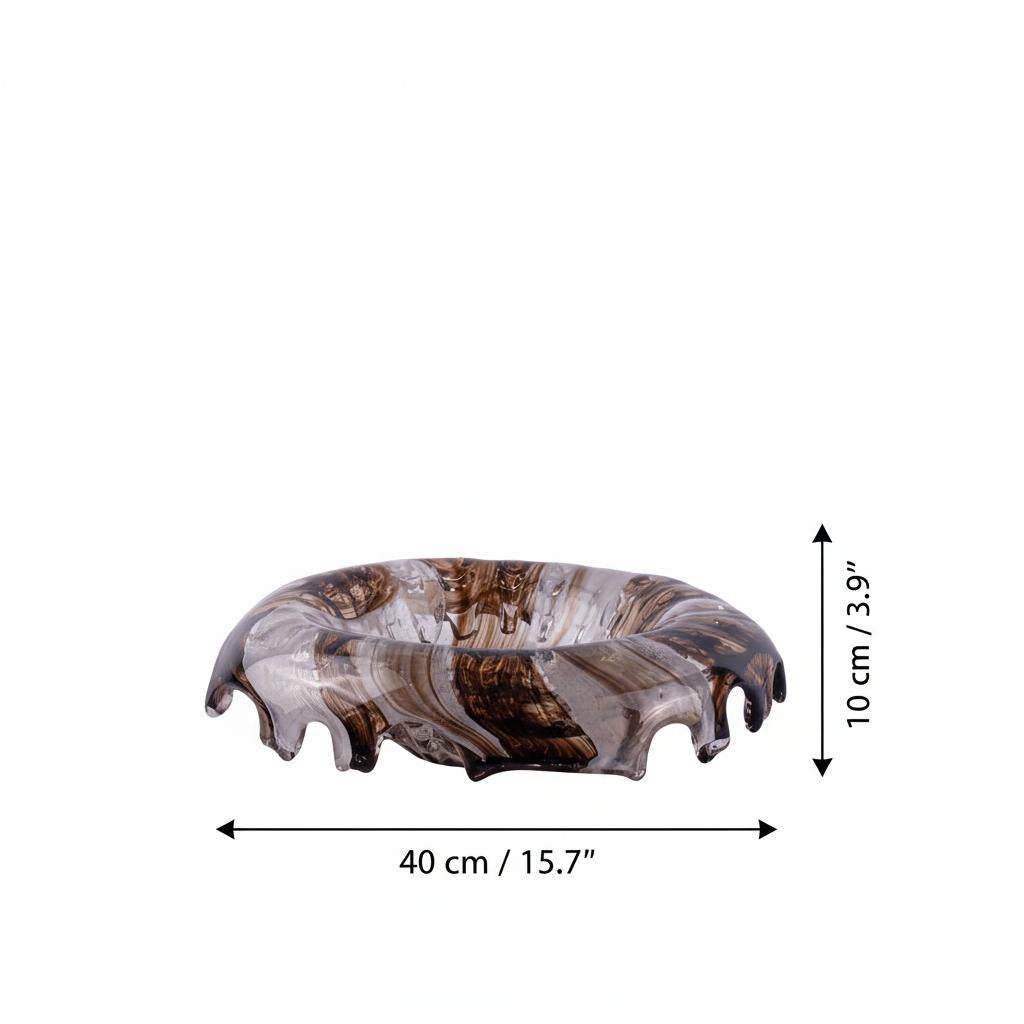 Dimension guide for wide art glass ruffled bowl