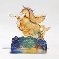 Front view of amber and blue crystal pegasus figurine