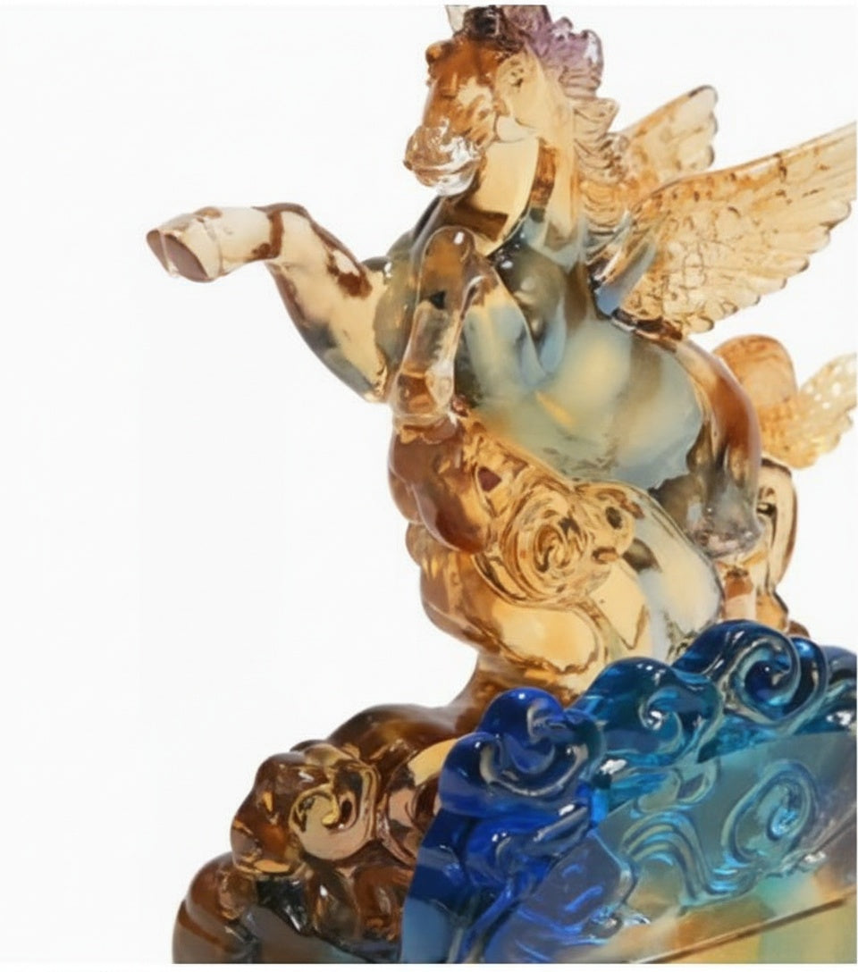 Detail view of crystal wings and amber finish