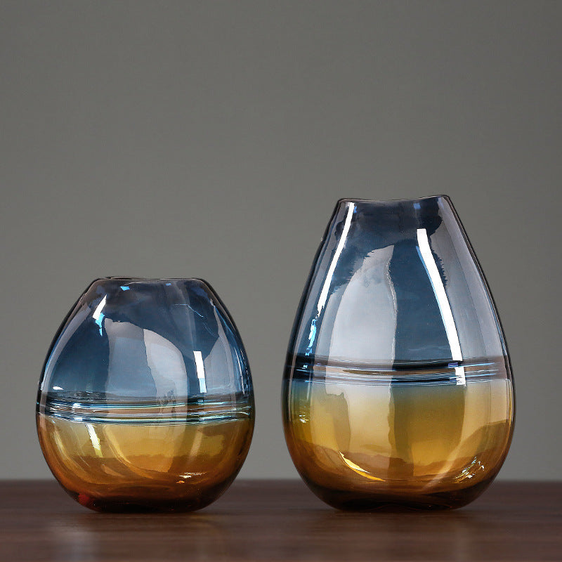 Set of two organic shaped gradient glass vases