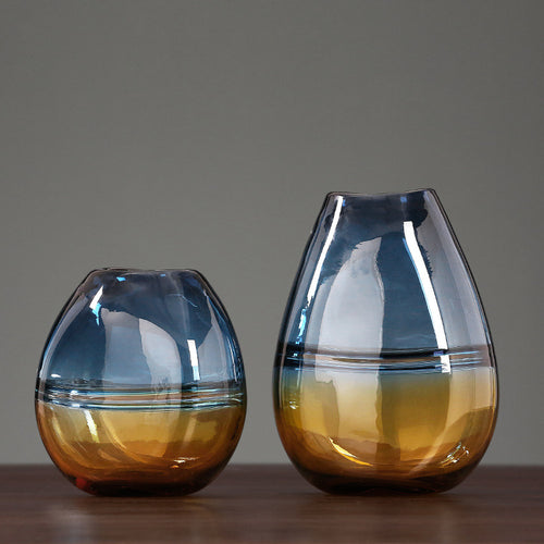 Set of two organic shaped gradient glass vases
