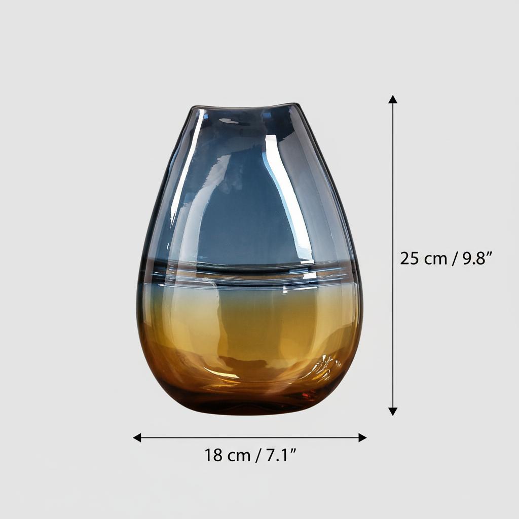 Large amber and blue glass vase dimensions