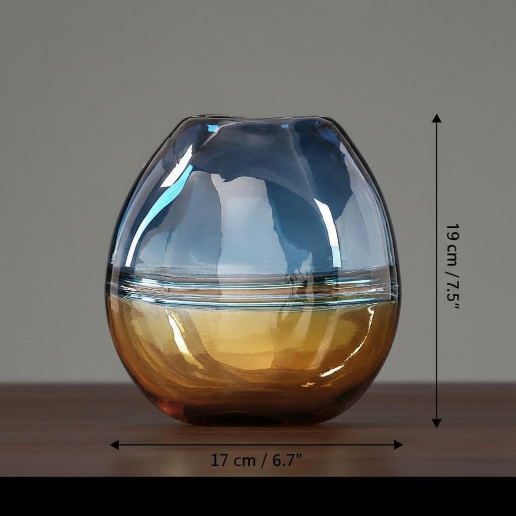 Medium amber and blue glass vase dimensions