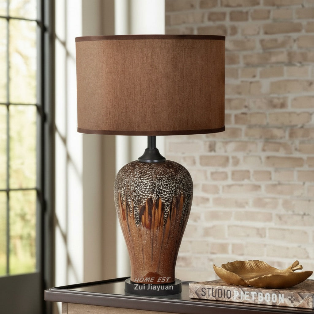 Close up of reactive glaze texture on ceramic lamp base