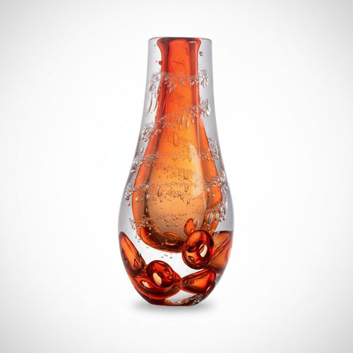 Amber bubble glass tall vase front view