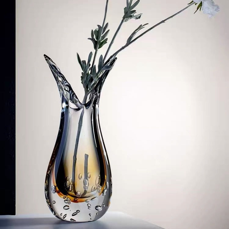 Amber bubble glass vase side angle