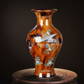 Amber Ceramic Crane And Floral Vase