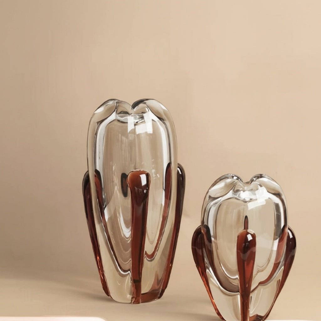 Amber and clear art glass vase front view