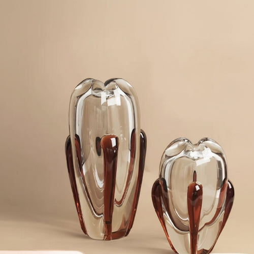 Amber and clear art glass vase front view