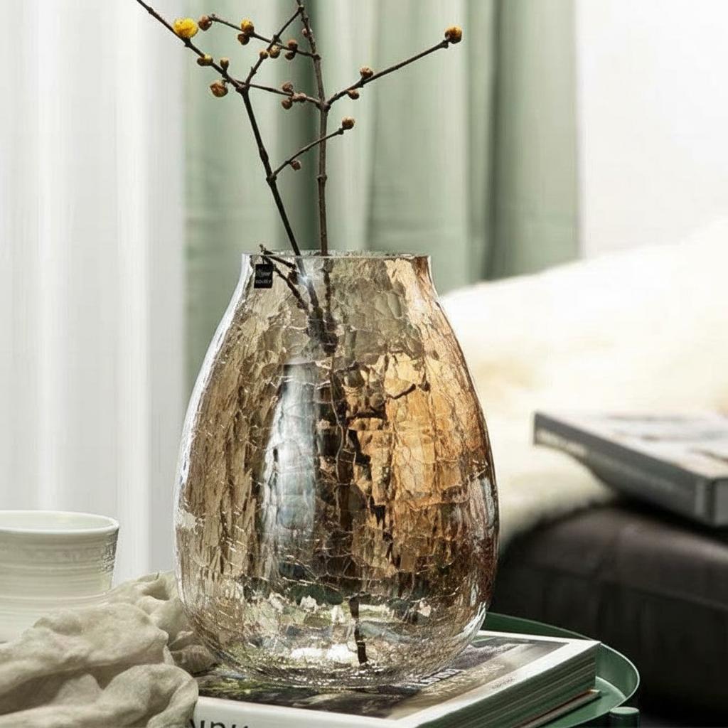 Amber crackle glass vase lifestyle setting