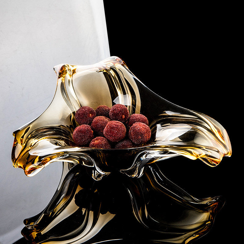 Amber crystal glass centerpiece bowl with fruit