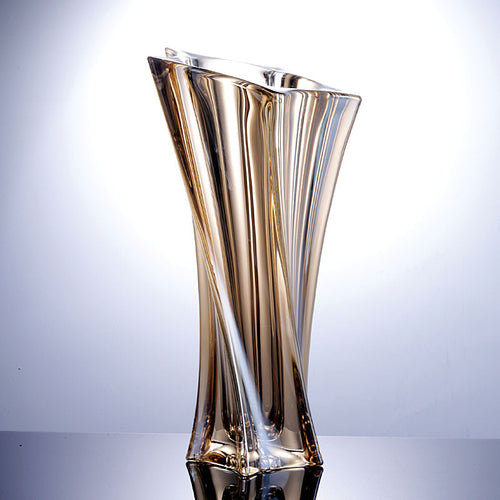 Amber crystal glass twisted vase side angle