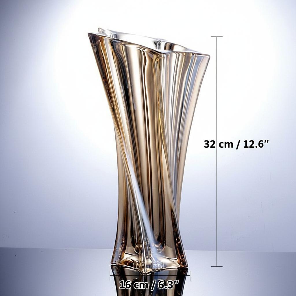 Amber crystal glass twisted vase dimensions