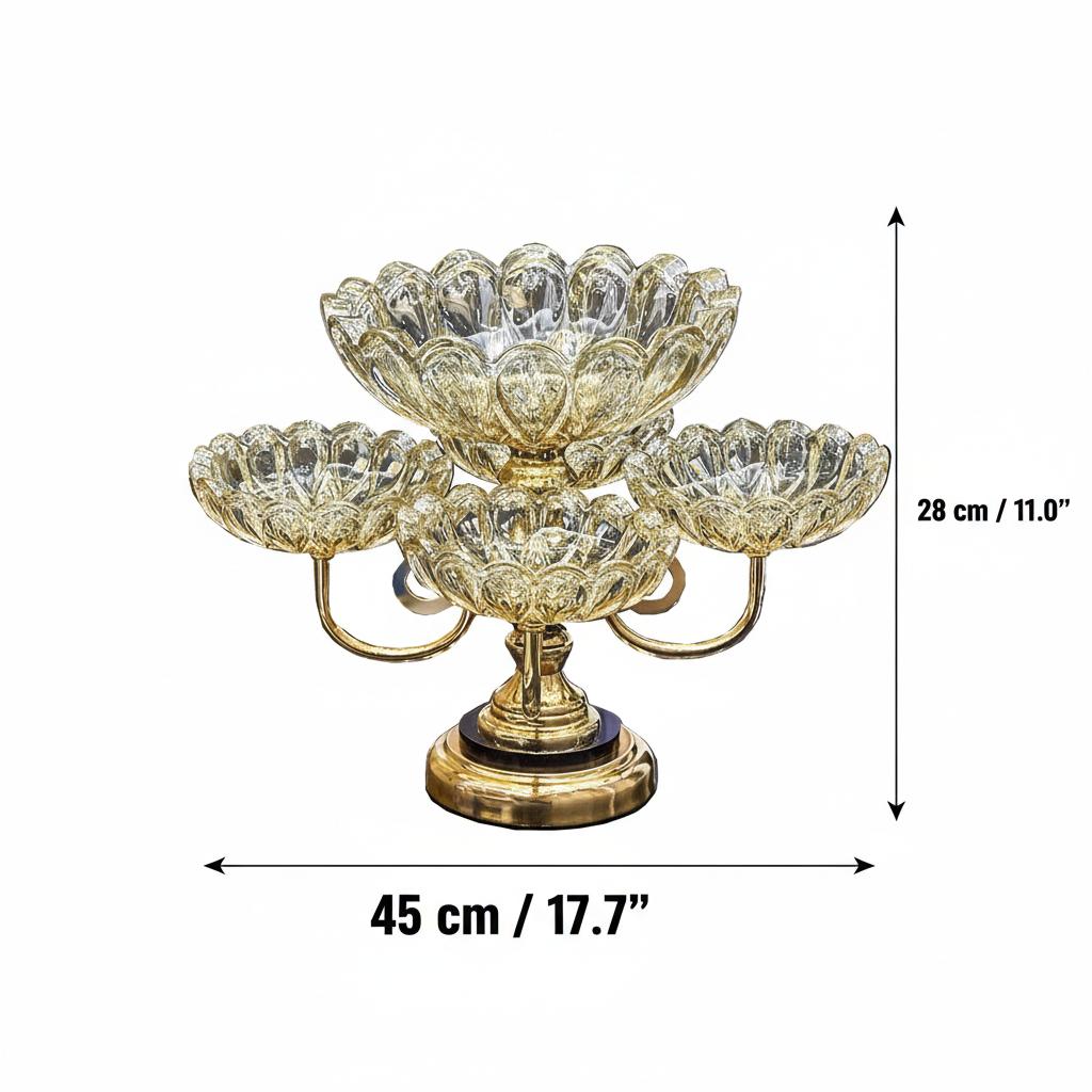 Dimension diagram showing width and height of the crystal fruit stand