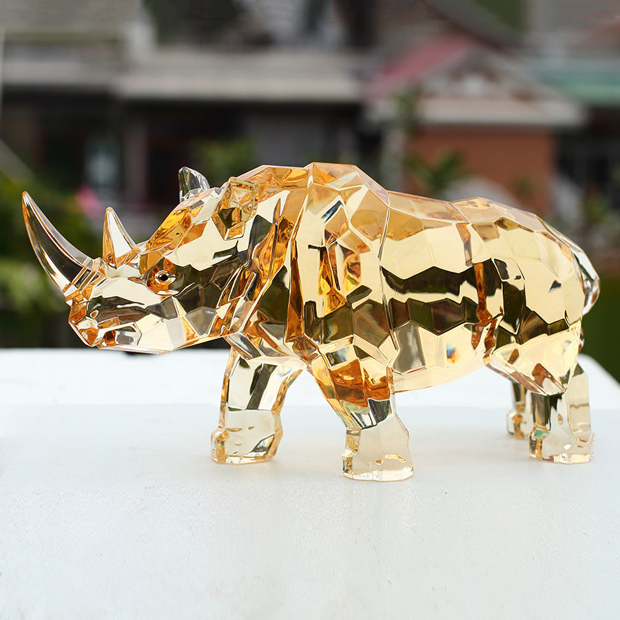 Amber crystal rhinoceros sculpture side view