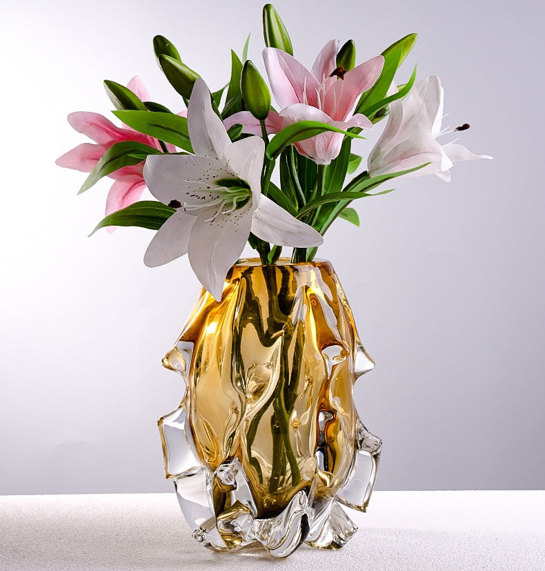 Artistic glass vase styled with white flower