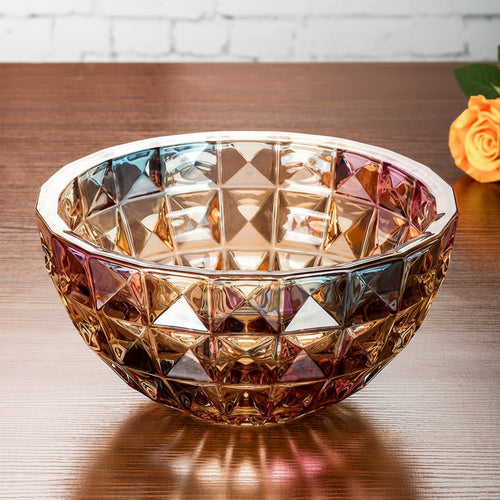 Amber faceted glass centerpiece bowl angled view