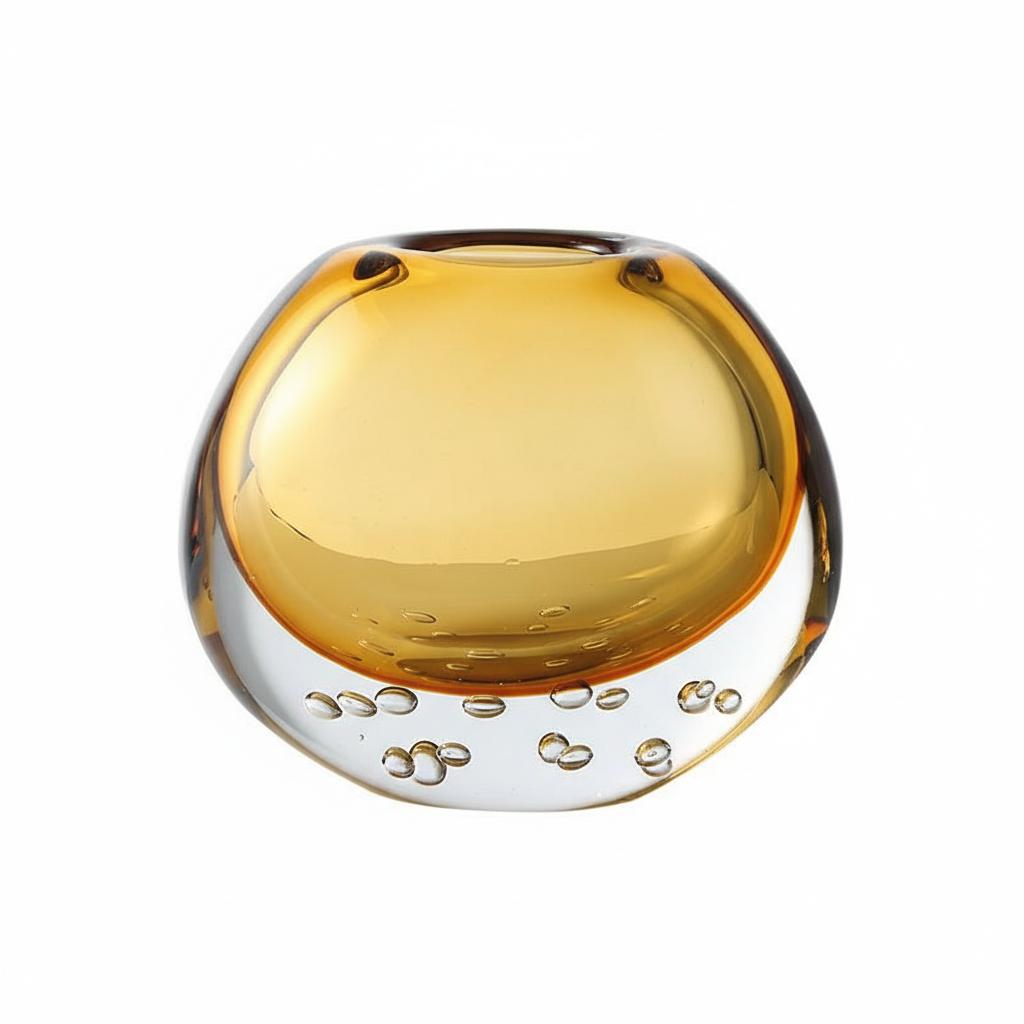 Solo studio shot of short amber vase