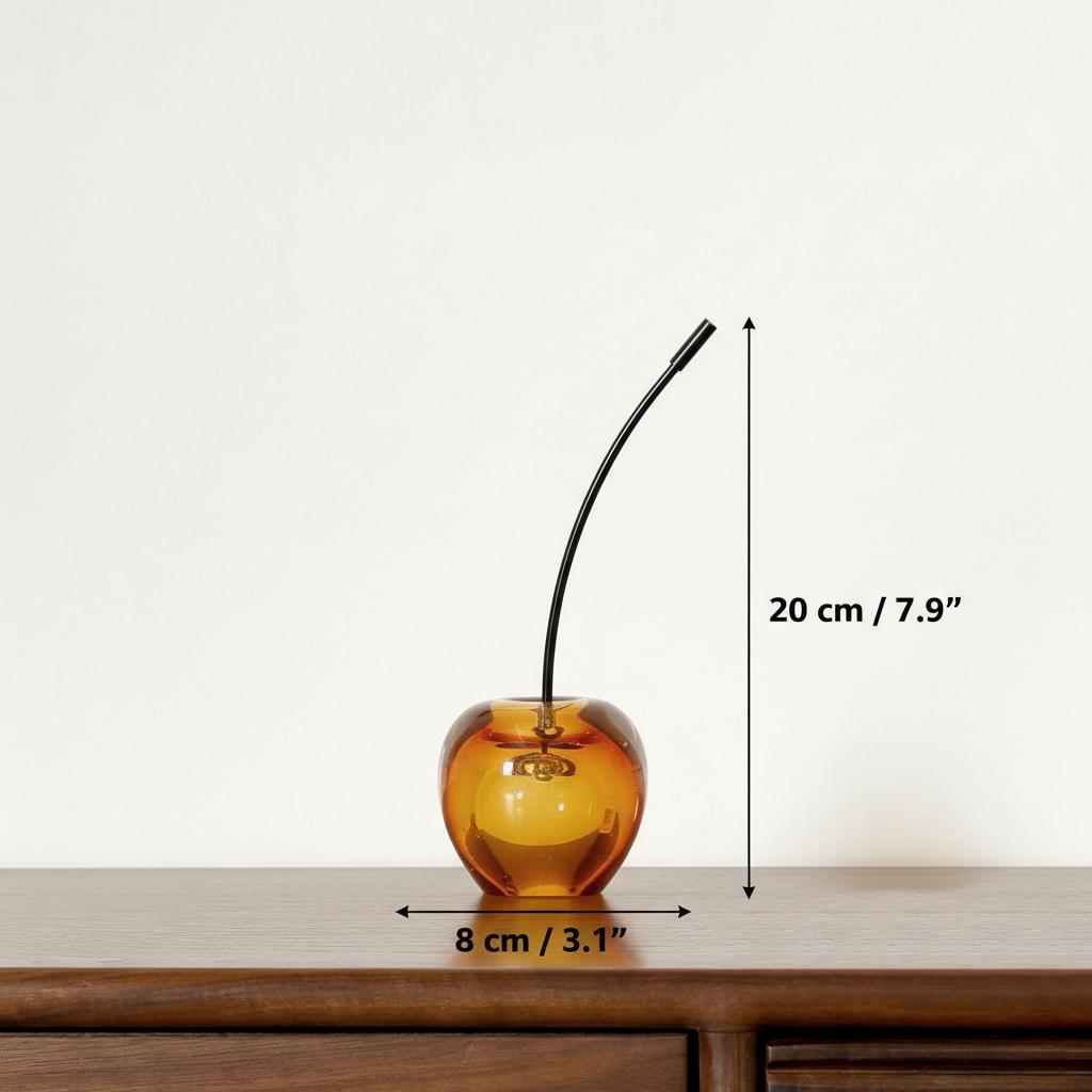 Dimension diagram of amber glass cherry sculpture