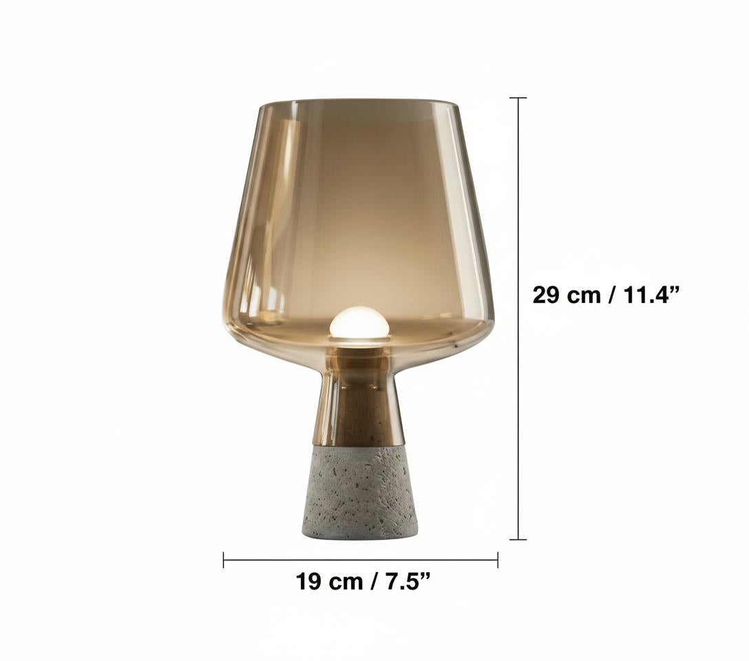 Dimensions diagram of amber glass table lamp