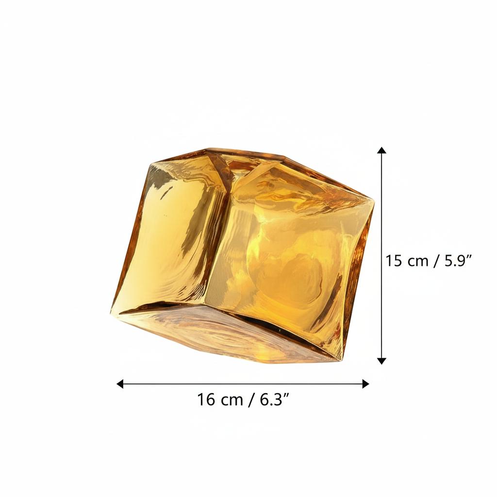 Single amber glass vase casting shadows