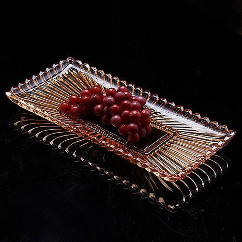 Amber glass serving tray with grapes