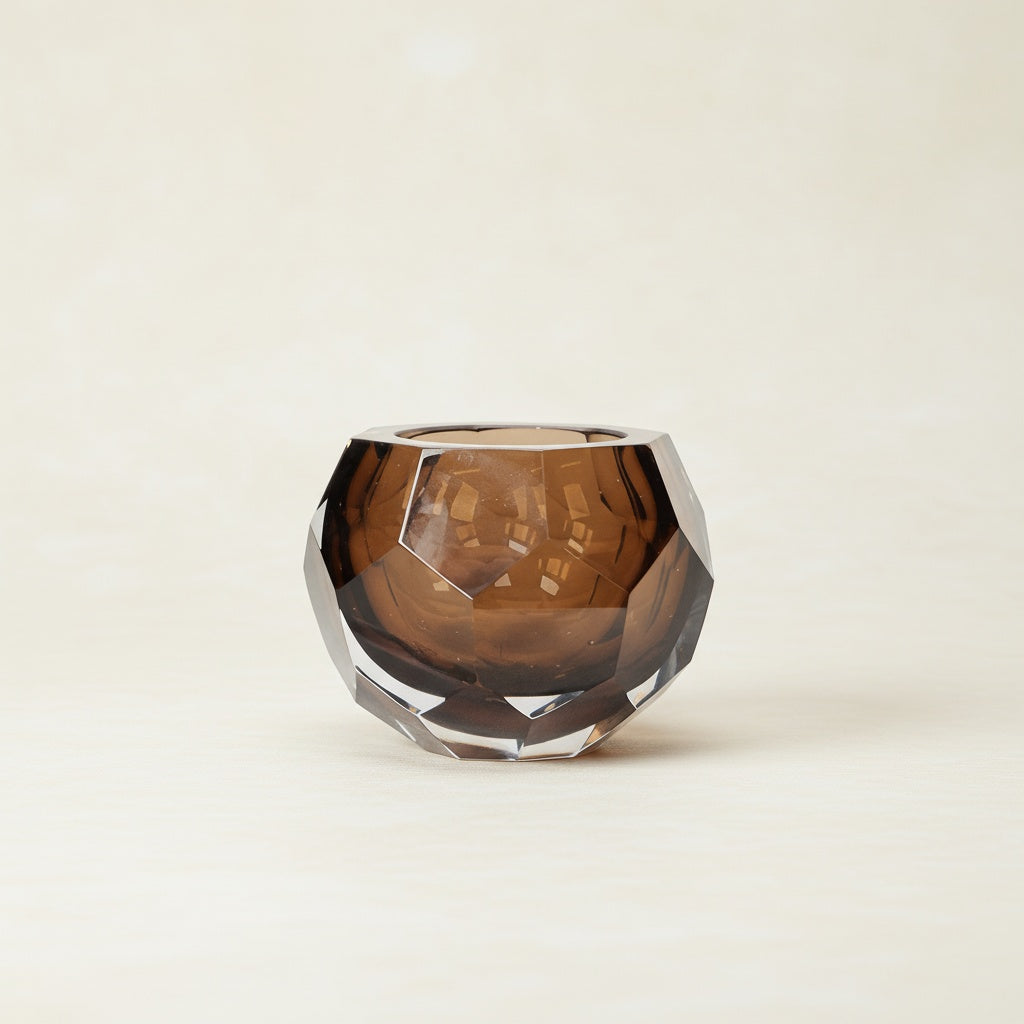 Empty Amber Glass Geometric Vase
