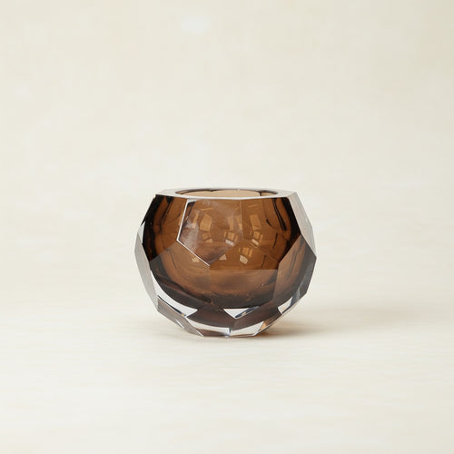 Empty Amber Glass Geometric Vase
