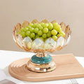 Amber Glass And Gold Finish Lotus Pedestal Fruit Bowl