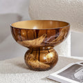 Amber glass pedestal bowl with gold leaf detailing front view