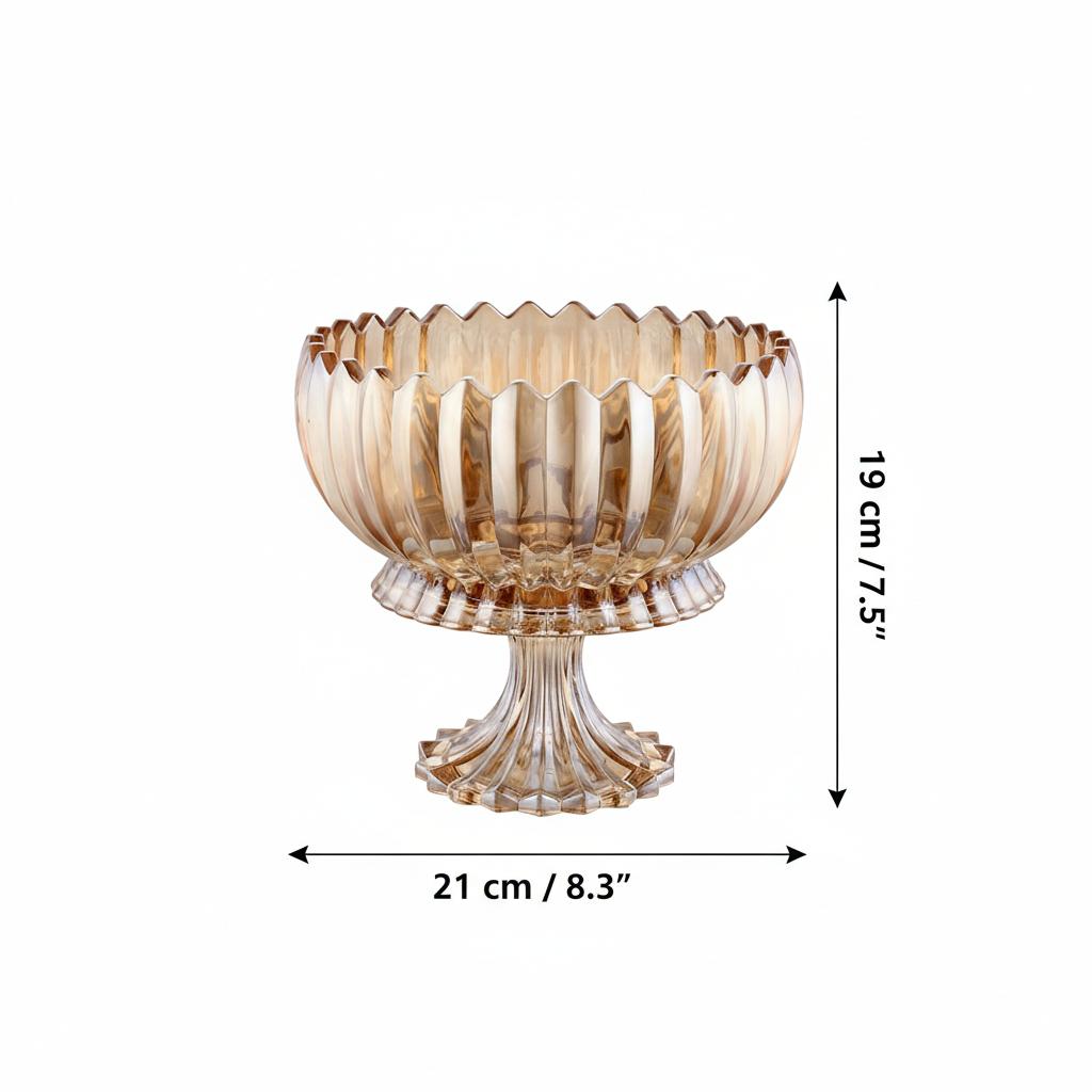 Amber glass ribbed footed centerpiece bowl dimensions