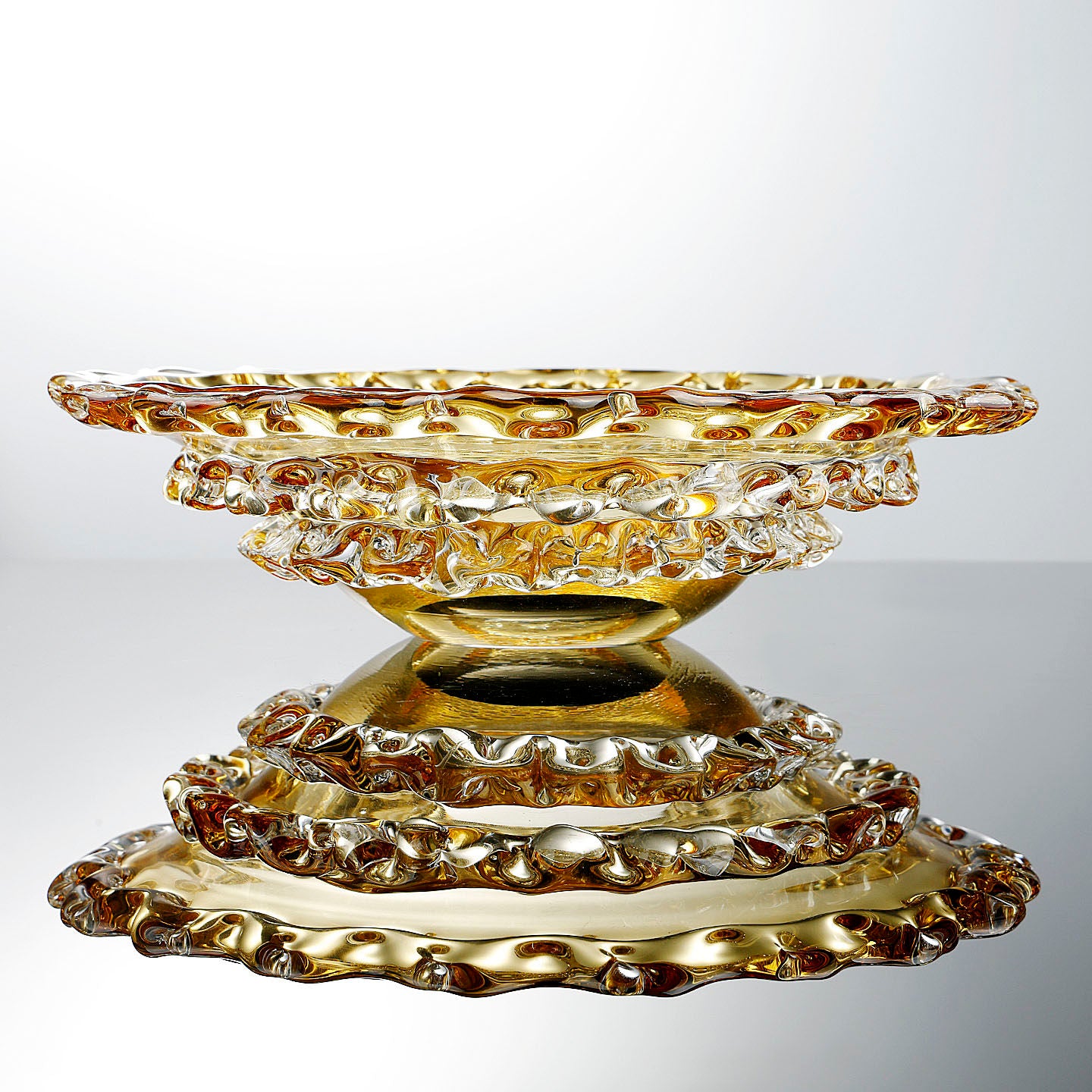 Low profile amber glass bowl side elevation