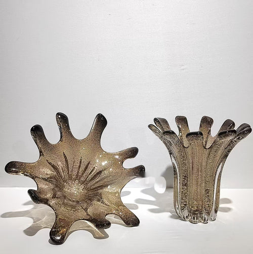 Amber bubble glass vase and centerpiece set front view