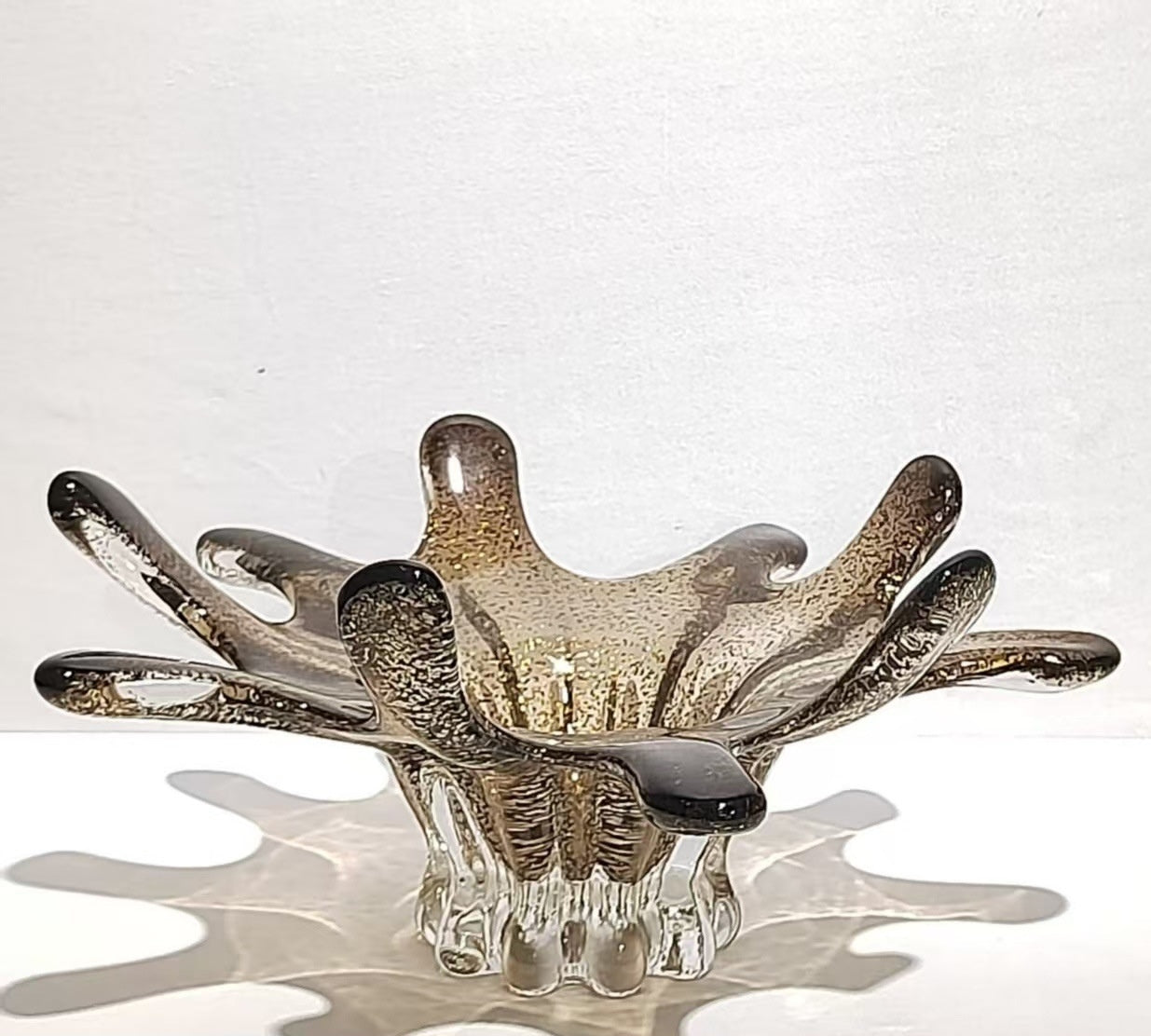 Amber bubble glass splash bowl side view