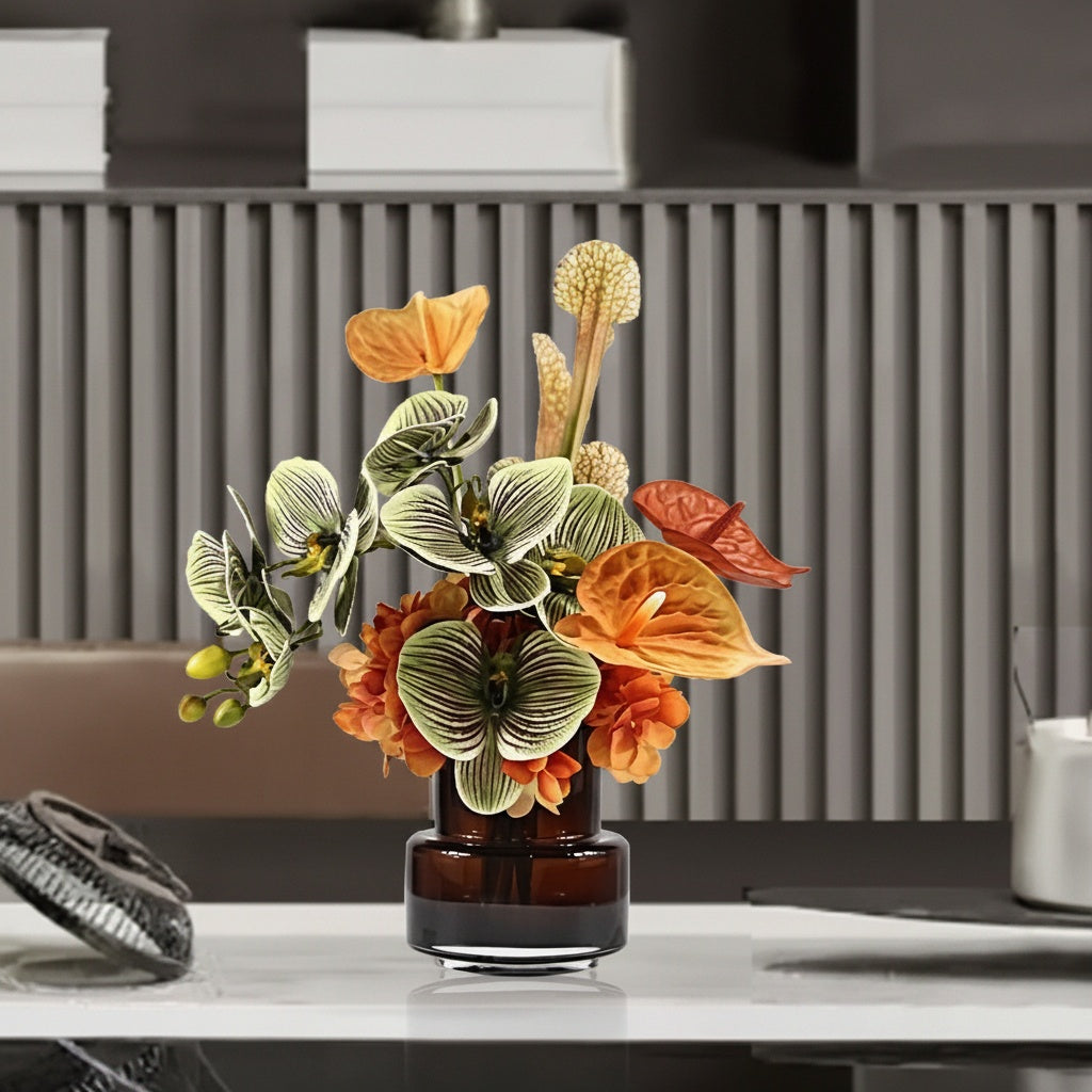 Amber Glass Stepped Botanical Arrangement