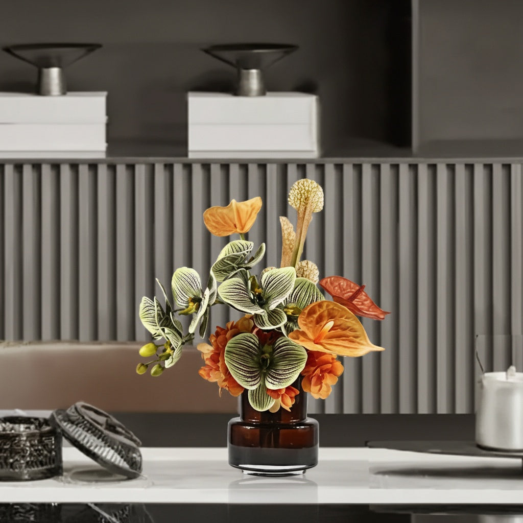 Amber Glass Stepped Botanical Arrangement