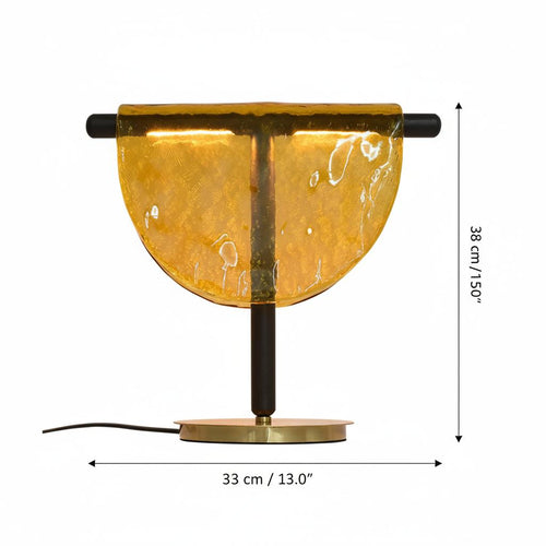 Dimensions diagram of the amber glass table lamp