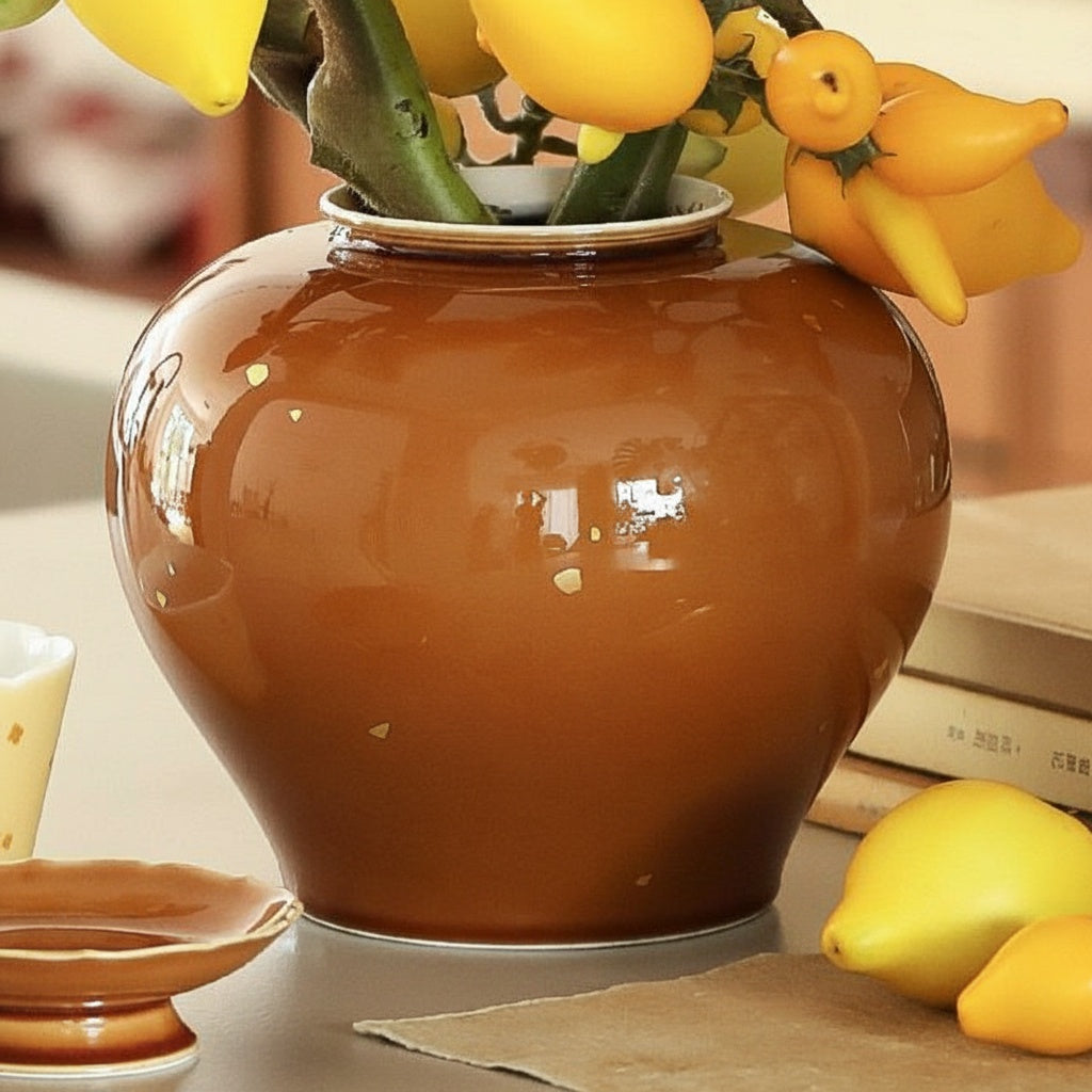 Amber Glaze Ceramic Round Vase