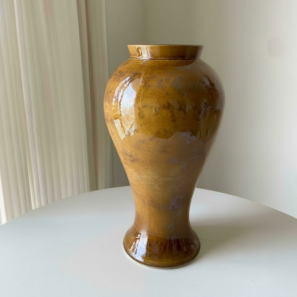 Amber Glazed Ceramic Baluster Vase