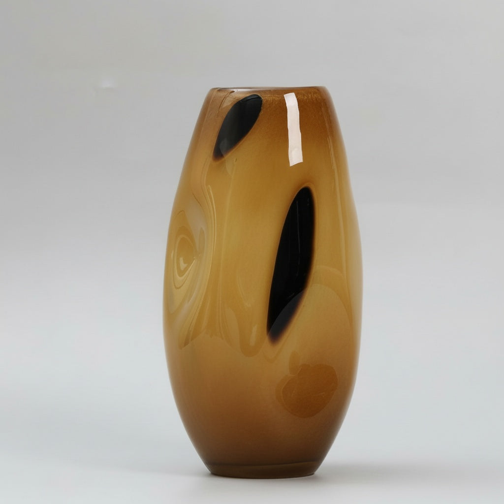 Amber Patterned Glass Oval Vase Front