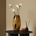 Amber Patterned Glass Oval Vase with Flowers