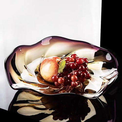 Amber and purple gradient glass bowl with fruit