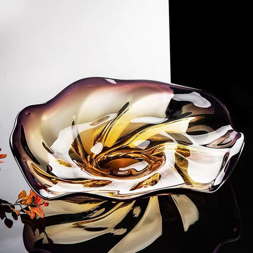 Empty amber and purple glass free-form centerpiece bowl
