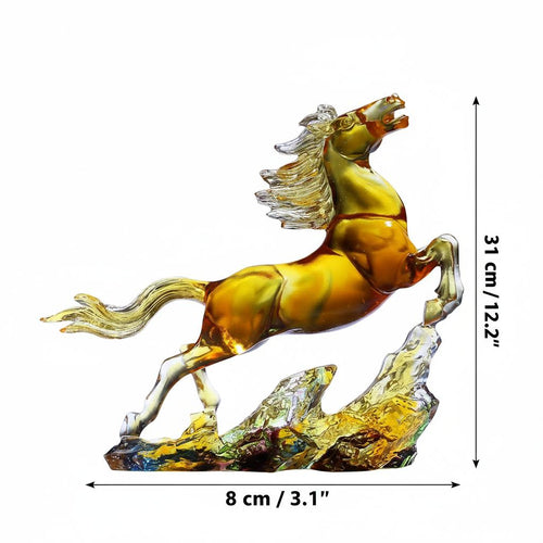 Dimension diagram of amber horse statue showing 31cm height