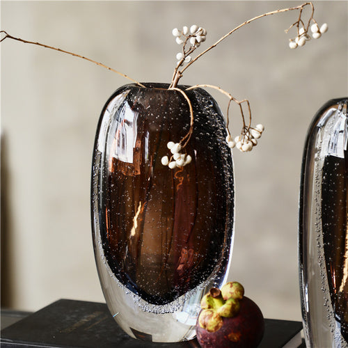 Close up of amber bubble glass texture